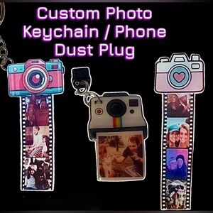 Custom Photo Camera Keychain and/or Phone Dust Plug - Made to Order